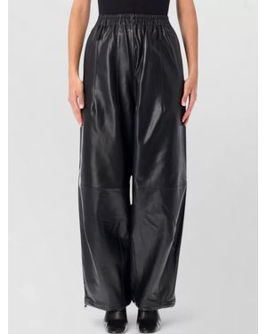 Frankie Shop Lamb Leather Wide-Leg Track Trousers - Black