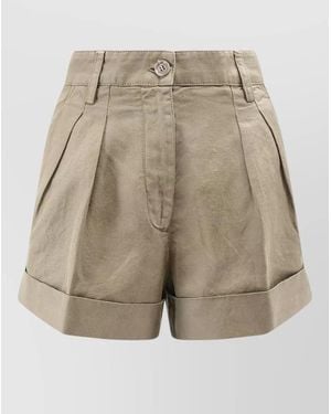 Aspesi Linen Cotton Tailored Shorts Belt Loops - Natural