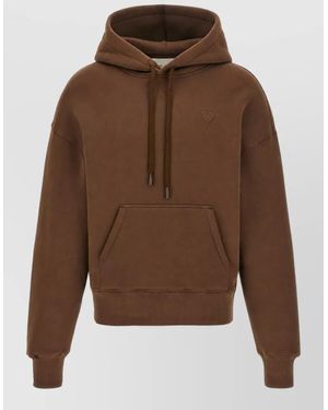 Ami Paris Cotton-Blend Logo-Embroidered Hoodie - Brown