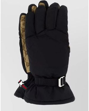 Gucci Stretch Nylon Gloves Featuring Adjustable Strap - Black