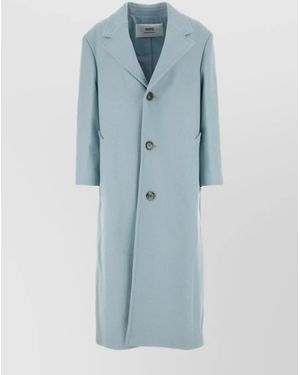 Ami Paris Wool Blend Coat With Back Slit And Buttoned Cuffs - Blue