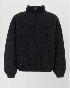 Jil Sander Wool Half-Zip Turtleneck Sweatshirt - Black