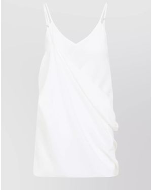MM6 by Maison Margiela Silk Draped V-Neck Mini Dress - White