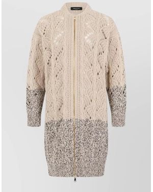 Fabiana Filippi Long Zip Cardigan High Collar Knit - Natural