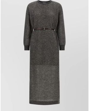Brunello Cucinelli Sparkling Lamé-Knit Midi Dress - Gray