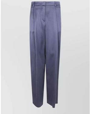 Giorgio Armani Silk Satin Wide-Leg Tailored Trousers - Blue