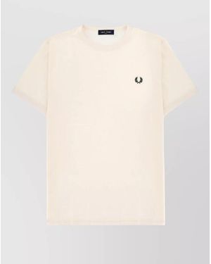 Fred Perry Logo Crew Neck Short Sleeve T Shirt - Natural
