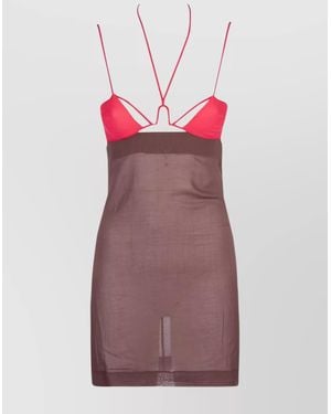 Nensi Dojaka Halter Neck Mini Dress With Sheer Fabric - Red