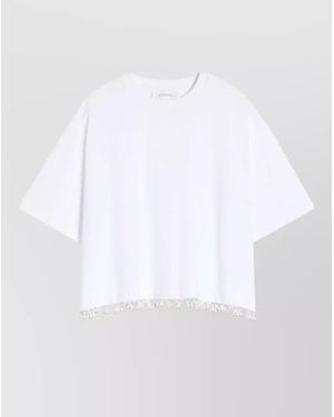 Sportmax Beaded Hem Cropped Top Round Neck - White