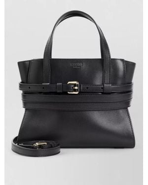 Moschino Belt Detail Leather Tote Bag - Black