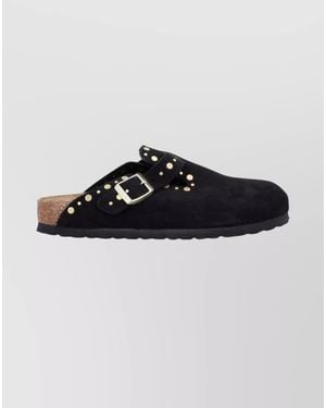Birkenstock Suede Leather Studded Mules - Black