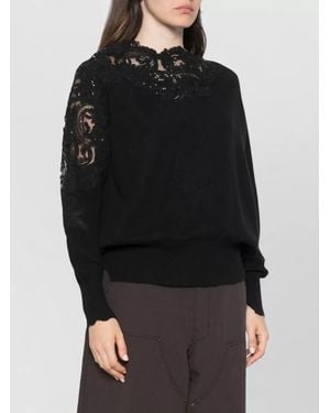 Ermanno Scervino Cashmere Crewneck Sweater Off Shoulder Design - Black