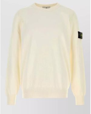 Stone Island Cotton Jumper Cuff Detail And Knit Hem - Natural