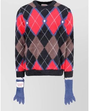 Charles Jeffrey Argyle Crew Neck Top Long Sleeves - Red