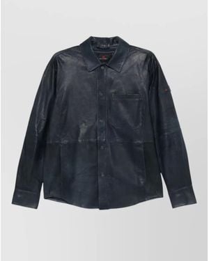 Peuterey Todd Leather Jacket Point Collar Chest Pocket - Blue