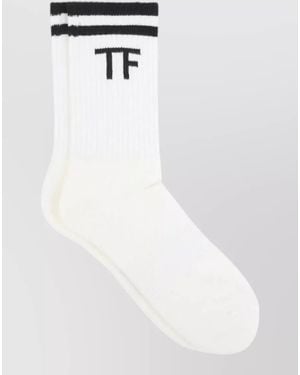 Tom Ford Ribbed Sport Socks Contrast Stripe Cotton - White