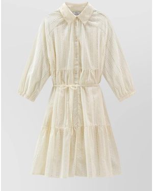 Woolrich Cotton Broderie Anglaise Tiered Mini Shirt Dress - Natural