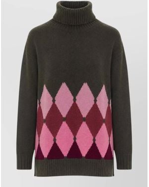 Ballantyne Cashmere Argyle Knit Turtleneck Jumper - Pink
