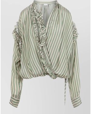Dries Van Noten Striped Wrap Shirt Long Sleeves Ruffle - Multicolour