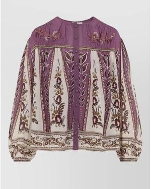FARM Rio Ainika Blouse Floral Embroidery Long Sleeves - Purple