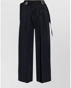 The Attico Wool Gabardine Trousers Pleated Wide Leg Buckle - Blue