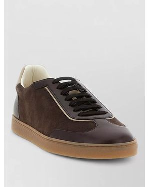 Brunello Cucinelli Retro Calf Leather Lace Up Trainers - Brown