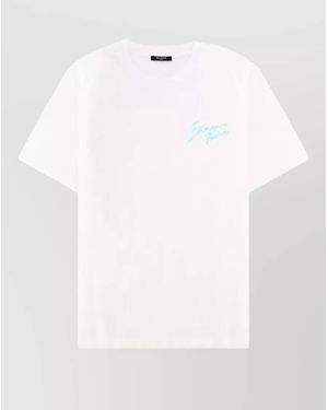 Balmain Logo Graphic Round Neck Short Sleeve T-Shirt - White