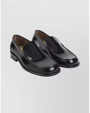 Lemaire Glossy Round Toe Loafers With Stitch Detailing - Black