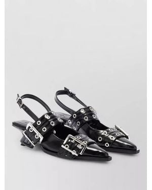 Ganni Lace Kitten Heel Slingback Pointed Pumps - Black