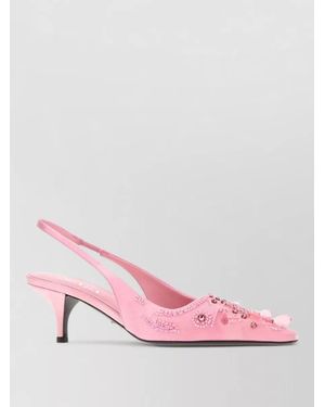 Prada Silk Satin Embroidered Slingback Court Shoes - Pink