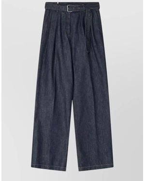 Dries Van Noten Denim Trousers Pleated Front Removable Belt - Blue
