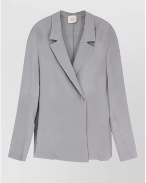 Alysi Silk Blazer Long Sleeves Notched Lapel - Gray