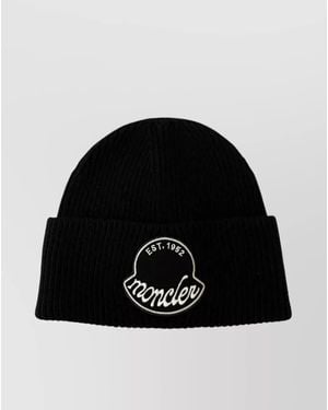 Moncler Beanie Ribbed Knit Turn-Up Brim - Black