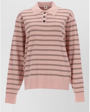 THE GARMENT Madison Knit Polo Shirt Collared Striped - Pink