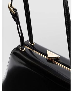 Prada Triangle Leather Clutch Bag - Black