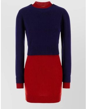 Jil Sander Wool Blend Dress Long Sleeve Mini - Blue