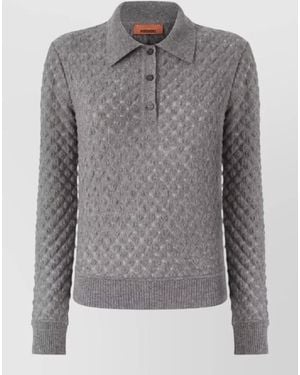 Missoni Textured Knit Polo Long Sleeves Style - Gray