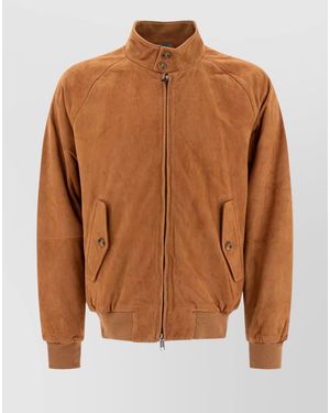 Baracuta Leather Ribbed Bomber Jacket - Brown