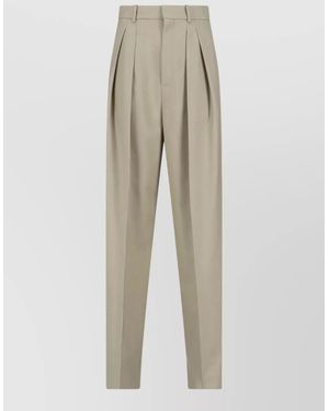 Saint Laurent Virgin Wool And Silk High-Rise Wide-Leg Pleated Tailored Trousers - White