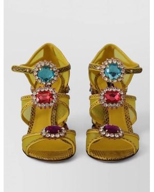 Dolce & Gabbana Leather Crystal-Embellished Sandals - Orange