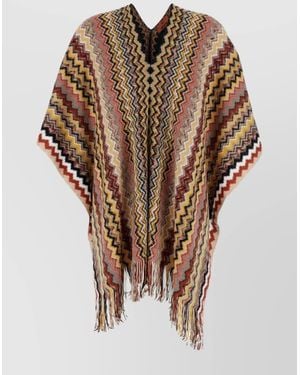 Missoni Artisanal V-Neck Fringed Cape Patterns - Brown