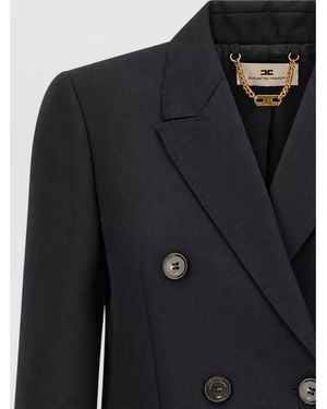 Elisabetta Franchi Virgin Wool Double-Breasted Blazer - Black