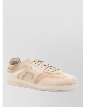 Santoni Lace Up Low Top Suede Sneakers Rubber Sole - Natural