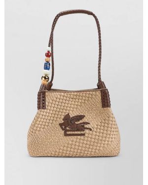 Etro Small Raffia Shoulder Bag - White