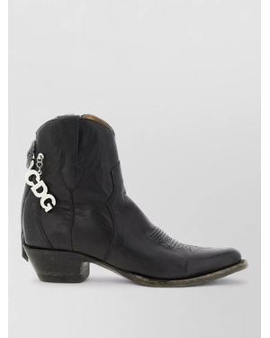 Comme des Garçons Leather Embroidered Ankle Boots - Black