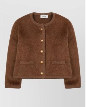 Celine Knitwear Long Sleeves Textured Front Pockets - Brown