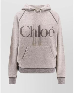 Chloé Logo Print Oversized Hoodie - Grey