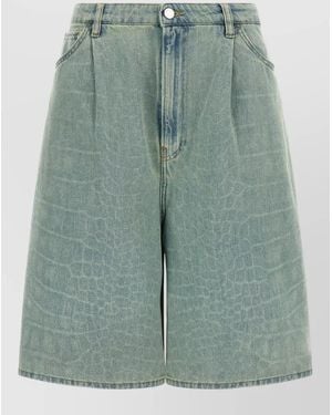 Nude Denim Snake-Print Wide-Leg Knee-Length Shorts - Green