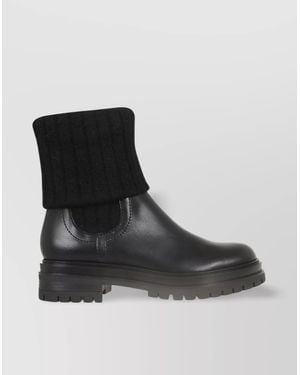 Gianvito Rossi Leather Ribbed Knee-High Boots - Black