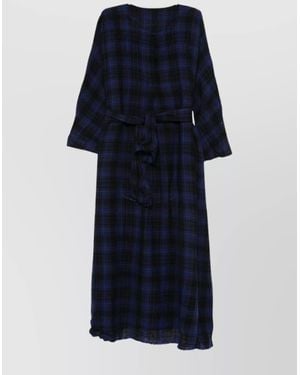 Daniela Gregis Midi Dress With Checked Pattern And Belted Waist - Blue